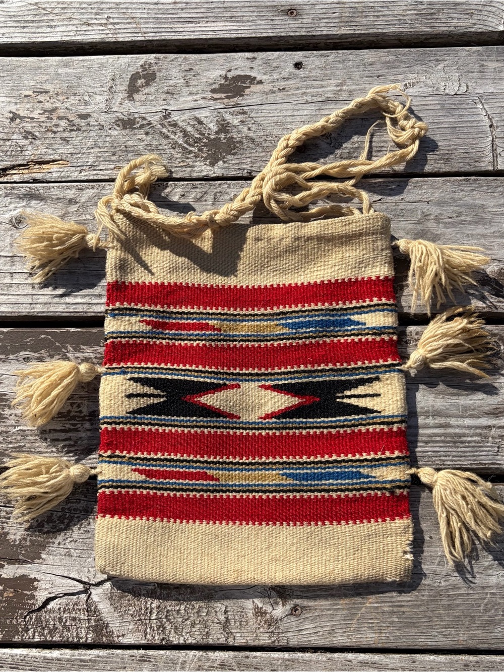 Vintage 70s Woven Colorful Carpet Rug Southwestern Wool Kilim Purse Bag Crossbod